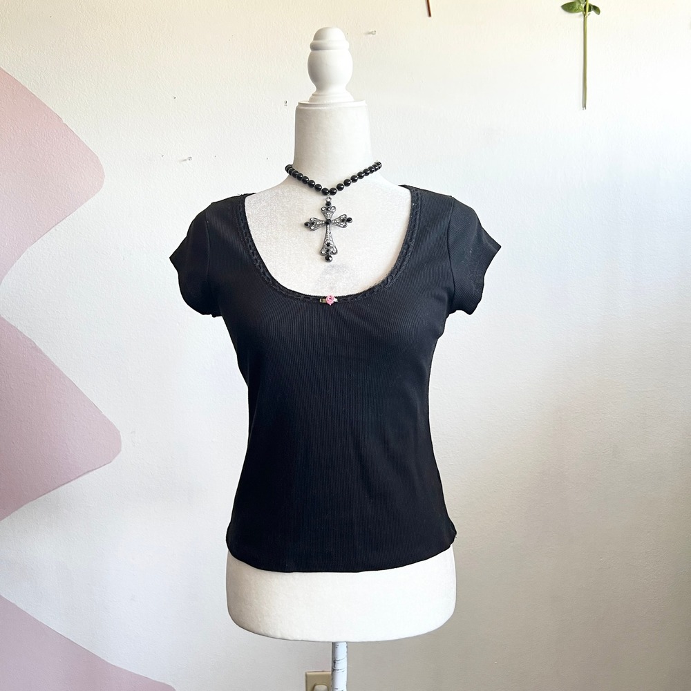 Black Lace Trim Top Goth‎ Whimsigoth Grunge Indie Sleaze Small